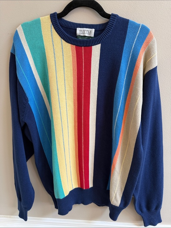 Tuttle Other - Tuttle Multicolor Striped Cotton Knit Crewneck Sweater - Navy Base
